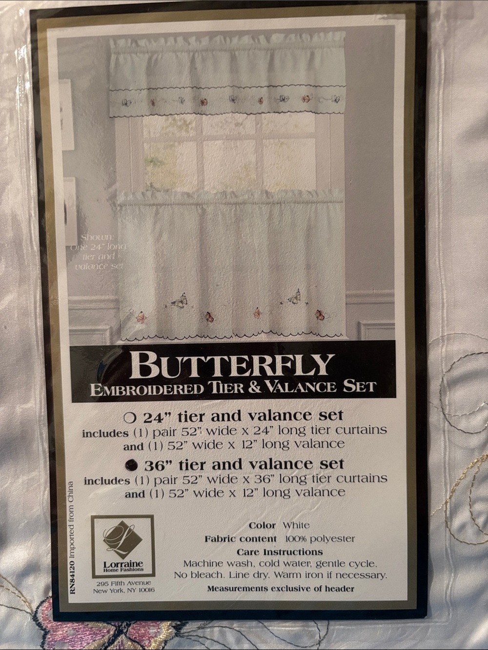 Butterfly Embroidered Tier & Valance Set - White by Lorraine